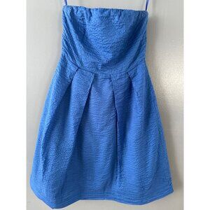 J.Crew Strapless Blue Dress Size 2 100% Cotton Classic Preppy Summer Mini